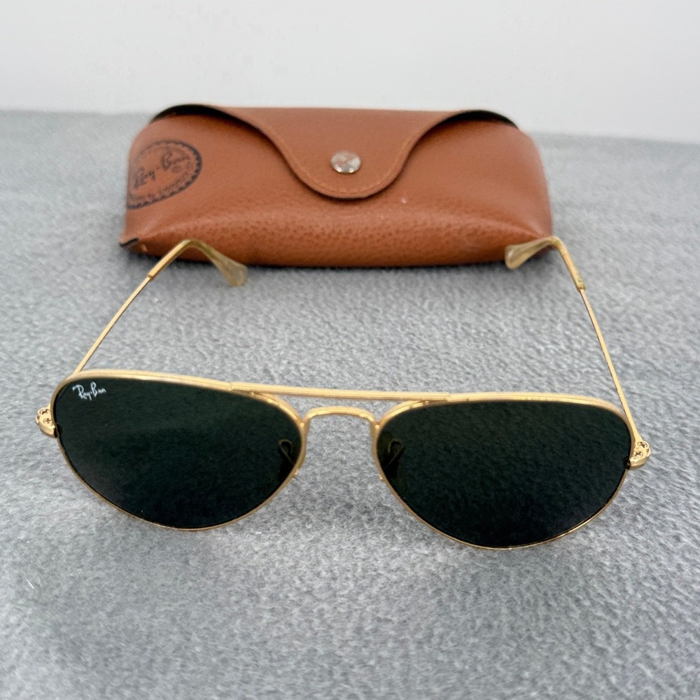Ray-Ban RB3025 W3234 Aviator Sunglasses 55mm Gold Green Lens w/ Case